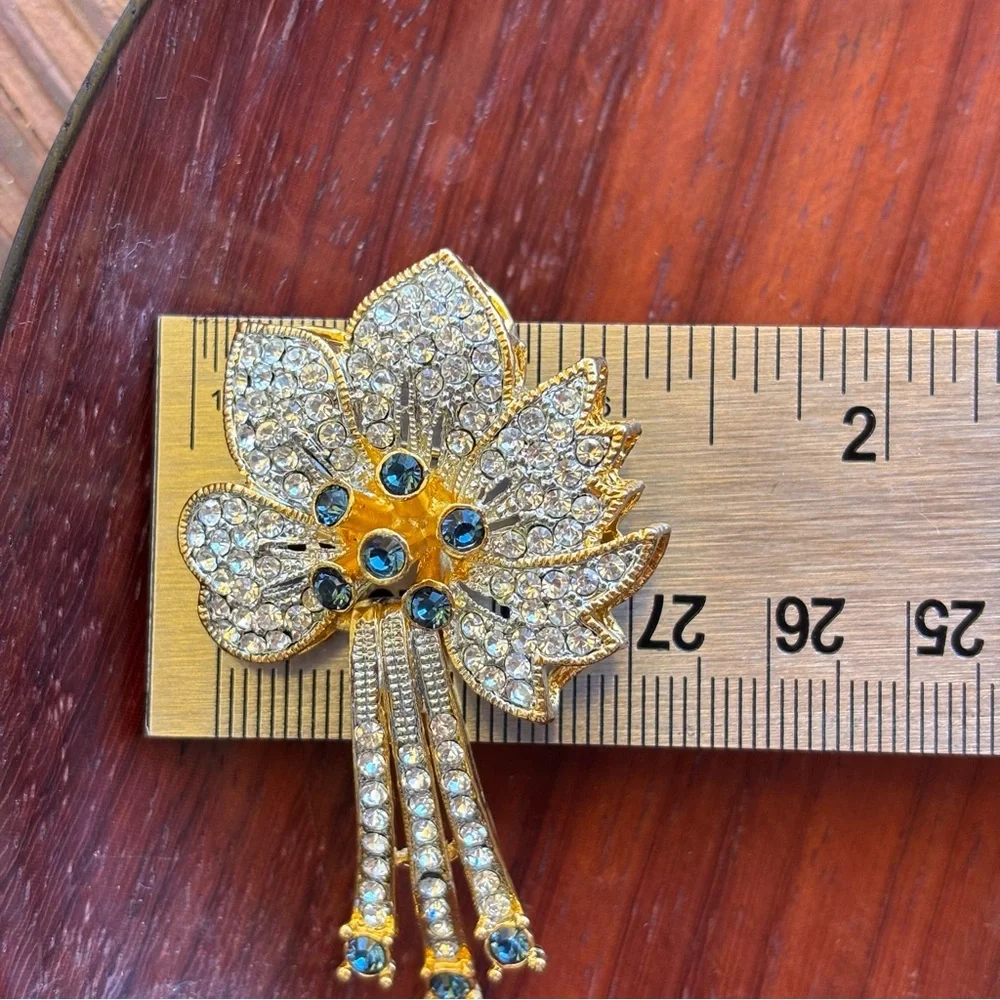 Vintage Dolphin Ore 18k EP Swarovski & Cubic Zirconia Orchid Brooch Pendant